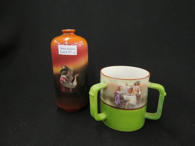 2 pcs. Royal Bayreuth Porcelain,: three handled mug and a 6" bud vase, cavalier scenes...HISTORY - The Royal Bayreuth factory has been the world's unparalleled leader in the production of porcelain for over 200 years. As the oldest Ba