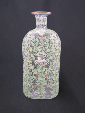 Stiegel Type Enameled Glass Decanter,: raised goats and floiage, 9 1/2", excellent
