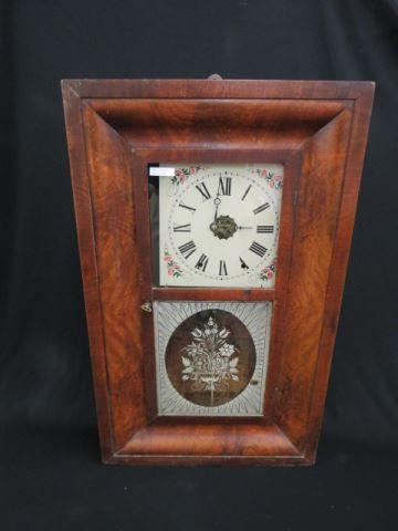 William Johnson Ogee Clock,: time & strike, 8-day, floral etched glass, 28 1/2" tall, 17 1/2" wide, working.