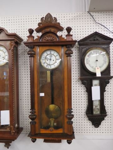 Kienzle German Wall Regulator Clock,: 50", circa 1890, mahogany case, strikes 1/2 hour & hours, working.