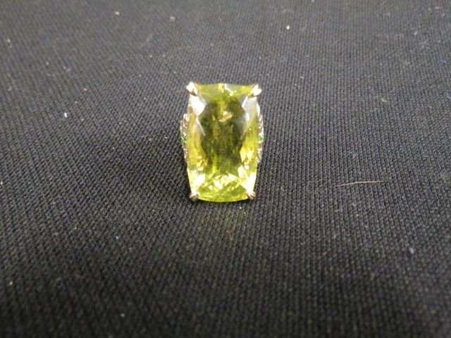 Lemon Quartz Ring, fancy cut large gem: in fine gold and sterling setting.