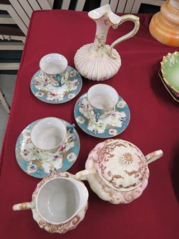 9 pcs. Pre-Nippon Porcelain,: creamer, sugar, ewer, 3 cups and saucers, excellent
