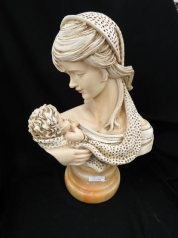 Bust of Mother and Child,: plaster with alabaster base, 18", excellent