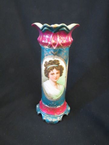 R.S. Prussia Porcelain Portrait Vase,: young maiden, Royal Vienna mark, 11 1/2", rim chip.
