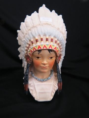 Cybis Porcelain Bust of an Indian Boy,: with chief's headress, 13" tall, excellent.
