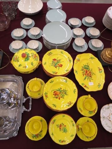 38 pcs. Elysee "Strasbourg" Dinnerware: by Luneville, French Faience, elegant florals on yellow.