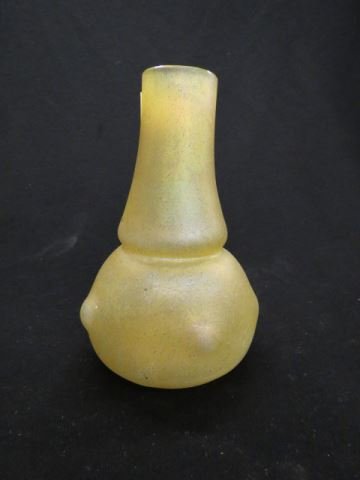 Loetz Art Glass Vase,: blown out design on textured yellow-green, 6 1/4", excellent