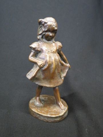 Bronze of a Young Girl,: attributerd to Anders Buadgaqard, with foundry mark Stenders Forlag, 6 1/2".