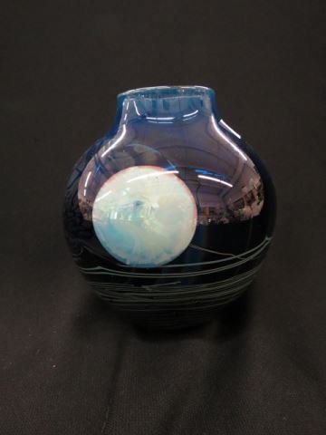 John Lewis Studio Art Glass Vase,: "Moon Bowl" series, rich blues, signed & dated 1975, 6", excellent...John Lewis founded his studio in 1969. He was one of the first artists to open a hot glass studio in the Bay Area where, for 10 yea