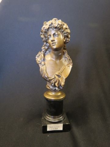 Jean Clesinger,: bust of a lady, spelter, marble base, signed and foundry mark, 10 1/2", circa 1890....Jean Baptiste Clesinger, known as Auguste, was born in Besancon in 1814, son of George Philippe, sculptor and ston