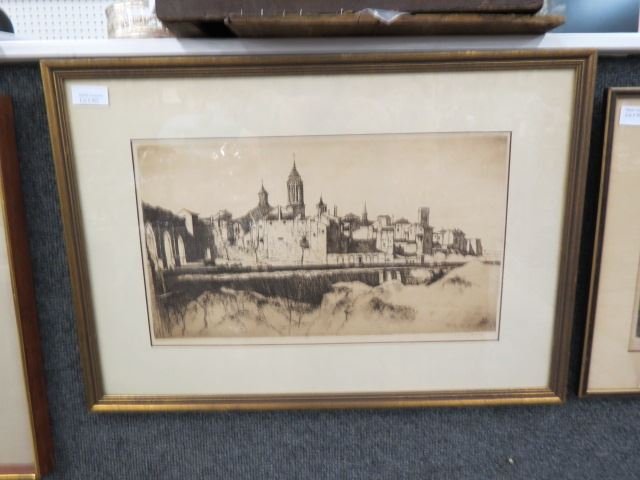 W. Douglas Macleod, etching,: "Los Arcos, Spain", pencil signed, image area 9" x 16".