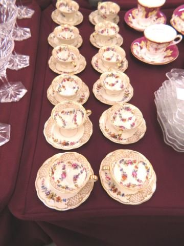12 Royal Bayreuth Porcelain Cups & Saucers,: demitasse size, elegant floral on ivory, excellent.