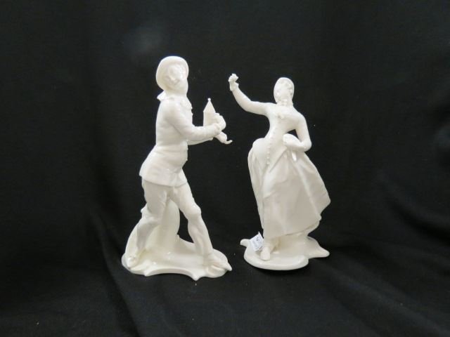 Pair of Nymphenburg Porcelain Figurine of: young man & woman, 8", excellent.