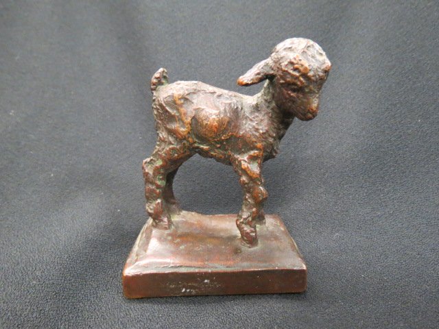 E.B. Parson Bronze of a Lamb,: well listed artist 1878-1958, 4 3/8" tall, signed.Born in Halifax, Virginia, Edith Parsons studied at the Art Students League in New York with John Twachtman, Daniel Chester French, and George Bernard