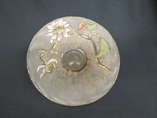 Galle Cameo and Enameled Art Glass Dish,: raised floral, textured field, signed Emile Galle, Nancy, titled, 8.5", excellent.