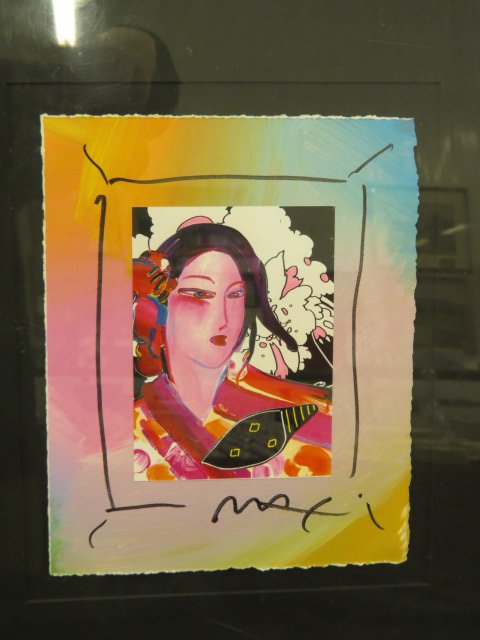 Peter Max,: mixed media with collage, acrylic and ink on woven paper, "Collage Version III", #24, 10 9/16" X 8 1/2", signed in ink lower right, with 1998 appraisal of $1,950.00....Peter Max is a multi-dimensional