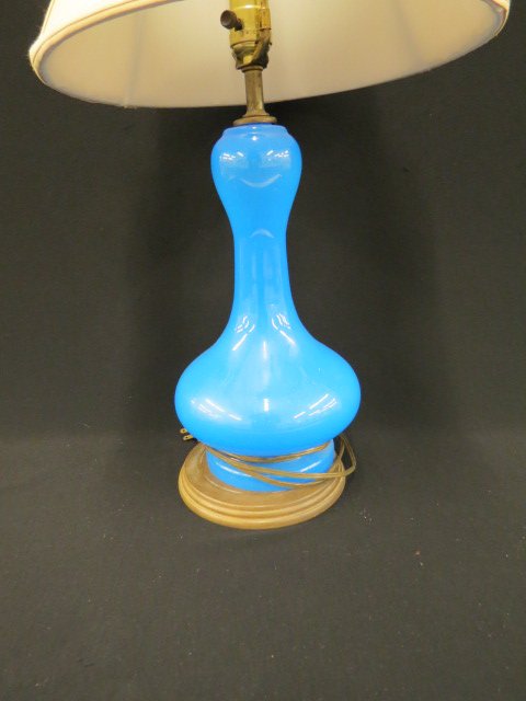 Blue Opaline Glass Table Lamp,: 12.5" body.