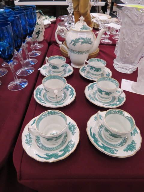 13 pc. Booths "Dragon" China Coffee Set,: includes 8" pot, six cups and six saucers, excellent.