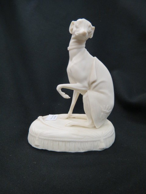 Parian Figurine of a Whippet,: 19th century, Royal crest on coat, 7.5", excellent.
