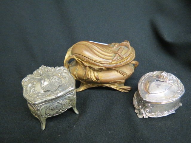 3 Victorian Dresser Boxes,: silverplate and bronzed, largest is 3.5" X 5.5".