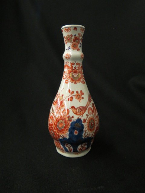 Royal Delft Pottery Vase,: Imari color floral, 8.25", excellent.