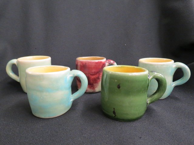 5 Pisgah Forest Pottery Mugs,: 3", local N.C. Pottery, excellent...PISGAH FOREST and NONCONNAH, The Potteries of Walter B. StephenInspired by the Arts & Crafts Movement, Stephen and his mother began their first pottery, Nonconnah, 