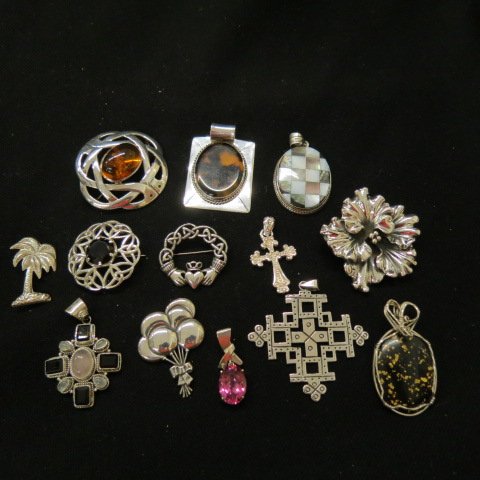 13pc. Collection of Sterling Pendants and Brooches (1 of 7)