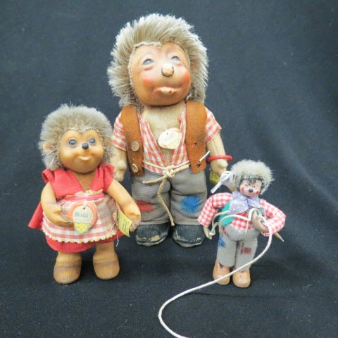 3 Steiff Toy Figurines; "Mucki",: "Mecki" and other, 3.5" to 6.5".....Steiff is a German-based plush toy company known for its high quality. It was begun in 1880 by Margarete Steiff, who was later assisted by her brother Fritz.The toy