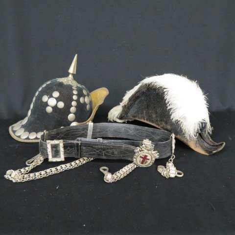Victorian Military Type Helmet and Organizational,: helmet with belt.