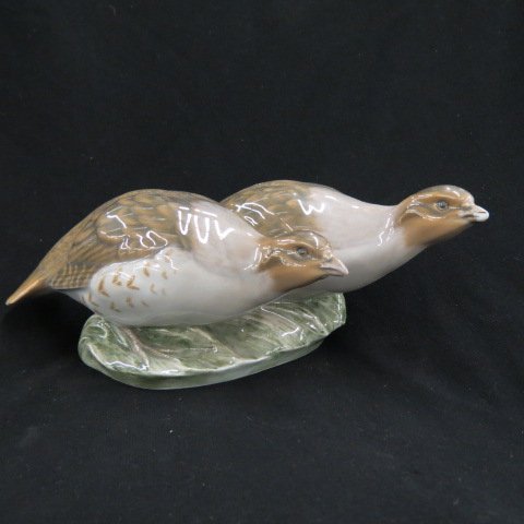 Royal Copenhagen Porcelain Figurine,: pair of partridges, fused, #1600, 8.25" long.