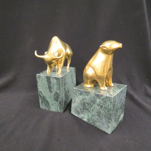 Pair of Brass and Marble Bookends, (1 of 3)