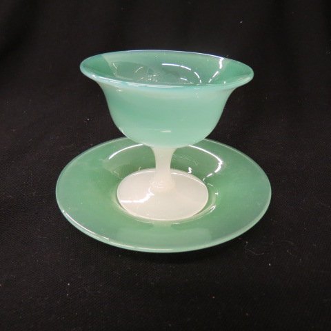 Steuben Green Alabaster Sherbet and Underplate, (1 of 5)