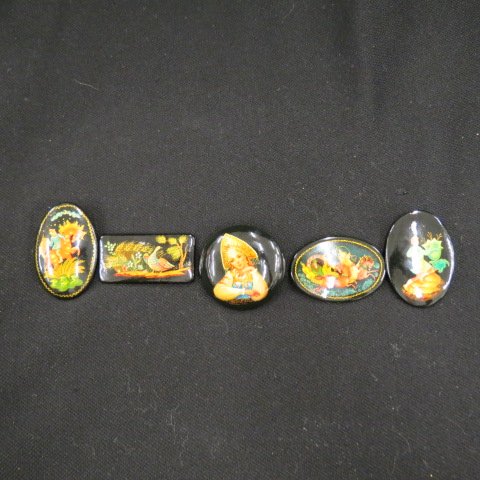 5 Russian Lacquerware Brooches, (1 of 4)