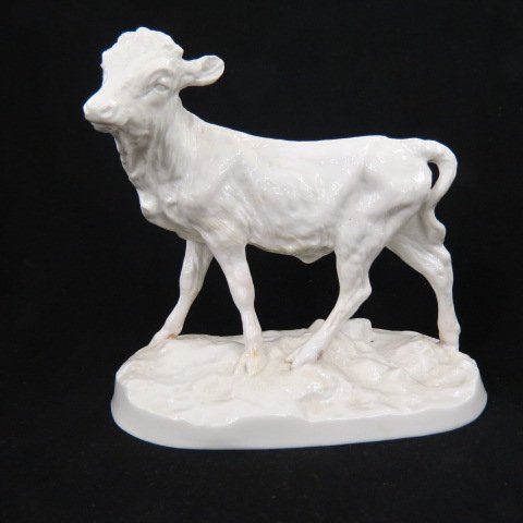 Royal Rudolstadt Porcelain Figurine,: of a calf, blanche de chene glaze, 6.25" tall.