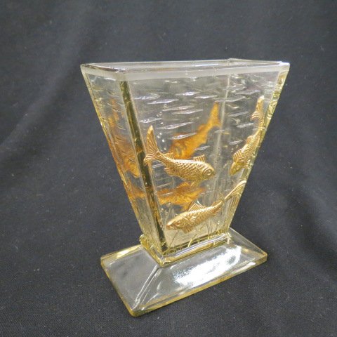 Art Deco Art Glass Vase,: aquatic scene with raised fish design, 6".