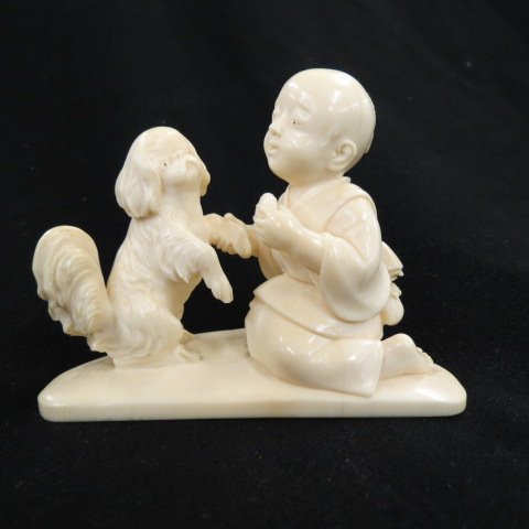 Chinese Carved Ivory Figurine of a Boy and Dog, (1 of 6)