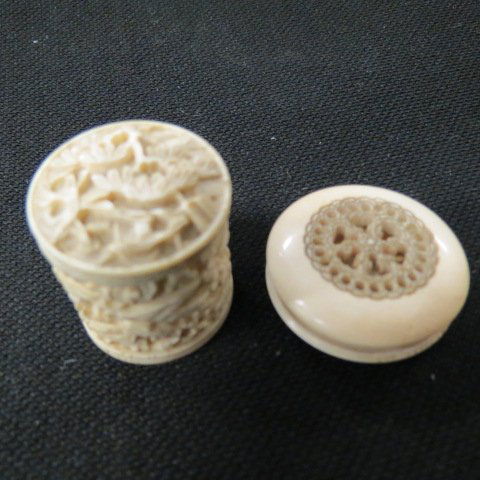 2 Chinese Carved Ivory Boxes, (1 of 5)