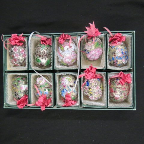 10 Chinese Cloisonne Egg Ornaments, (1 of 2)