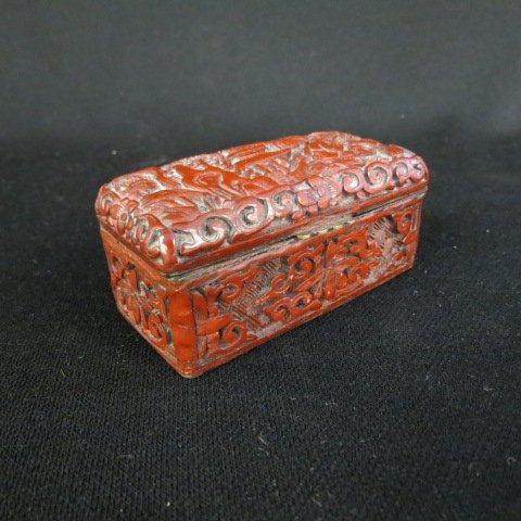 Chinese Carved Cinnabar Stamp Box, (1 of 3)
