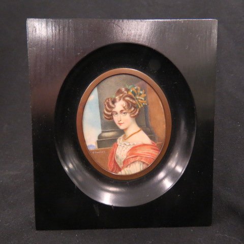 Miniature Portrait Painting on Ivory,: of a young lady, artist signed P. Hasten, oval, image area 2.5" x 3.25".