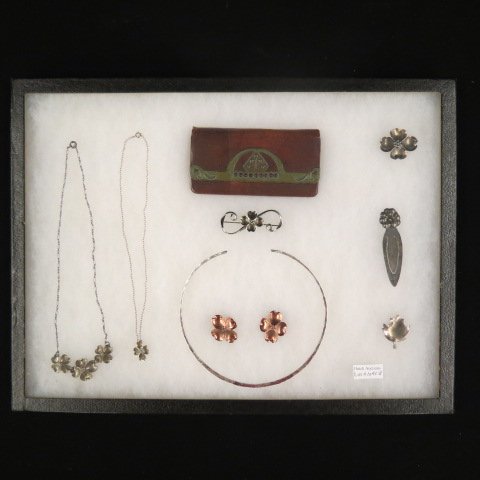 Estate Sterling and Arts and Crafts Items,: includes Stuart Nye Dogwood jewelry, handhammered choker, Arts and Crafts purse.