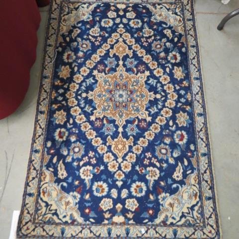 Naeen Persian Handmade Rug,: ivory and brown on blues, 3' x 4'8".