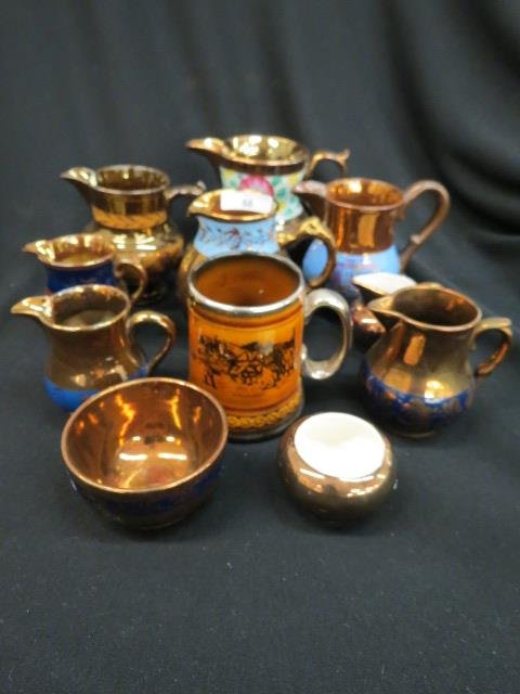10 Copper Luster English Pottery Pitchers, (1 of 3)