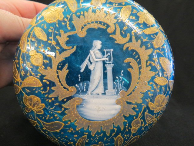 Victorian Mary Gregory Art Glass Box, (1 of 3)