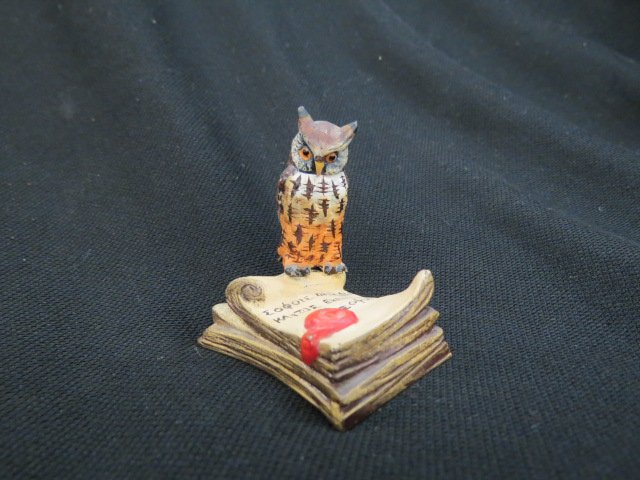 Austria Bronze Figurine of an Owl,: standing on diploma, cold painted, 2 1/2", attributed to Franz Bergmann.