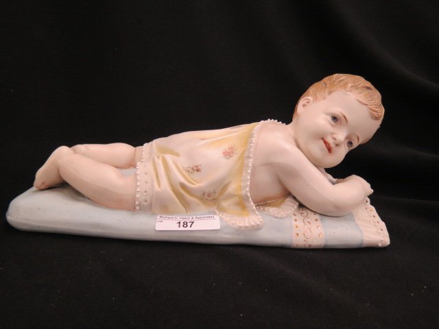 German Victorian Bisque Piano Baby Figurine, (1 of 2)
