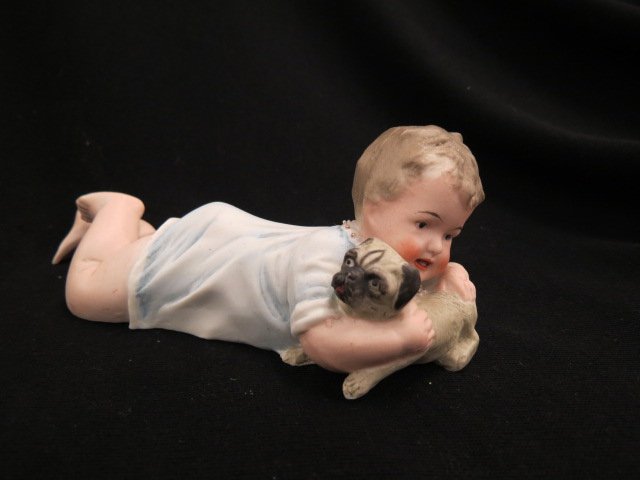 Victorian German Bisque Piano Baby Figurine, (1 of 2)