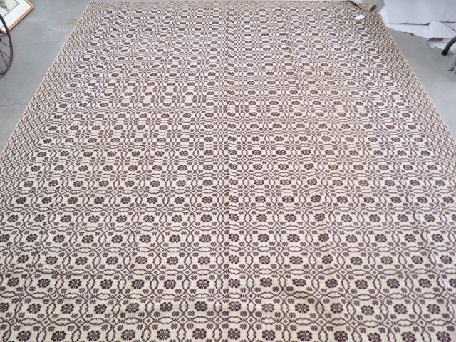 American Homespun Coverlet "The Goodwin Guild": Blowing Rock, North Carolina, indigo & ivory, 89" x 103", scarce, original label..... Goodwin Guild Weavers was established in 1952 in Blowing Rock, North Carolina