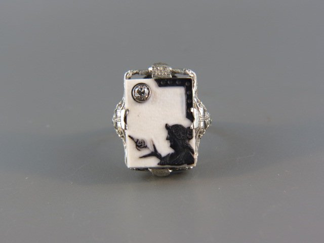Art Deco Cameo Ring with Diamond, (1 of 4)