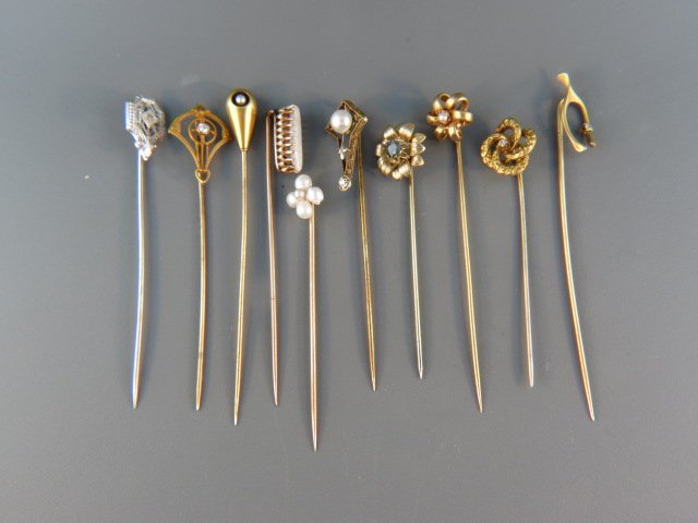 Collection of 10 Antique Gold Stickpins, (1 of 1)